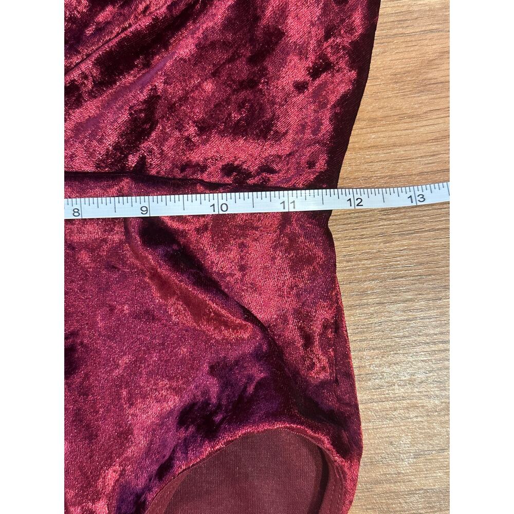 Vintage Fredericks of Hollywood Crushed Velvet Deep Plunge Bodysuit Wine Red Sm - Picture 6 of 9